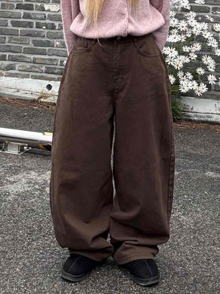 Pocket Wide Balloon Fit Cotton Long Pants