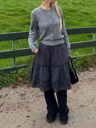 Natural check frill midi skirt