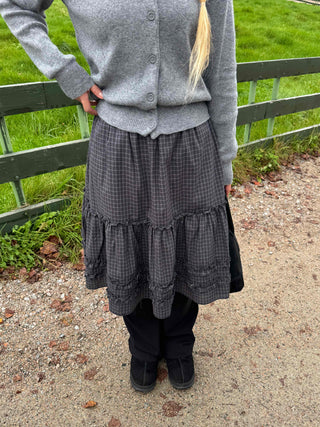 Natural check frill midi skirt