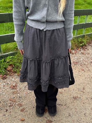 Natural check frill midi skirt