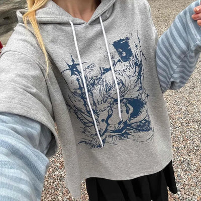 Character Color Block Striped Sleeve Hoodie