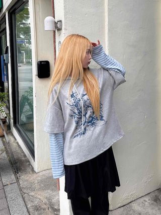 Character Color Block Striped Sleeve Hoodie