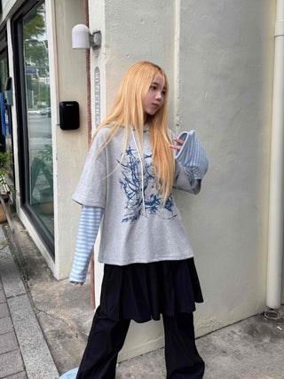 Character Color Block Striped Sleeve Hoodie