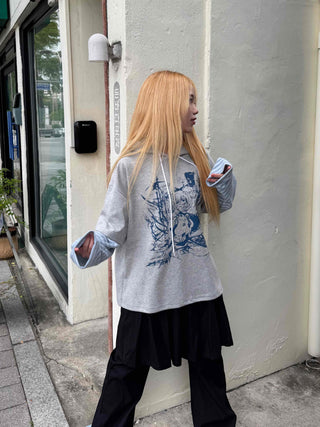 Character Color Block Striped Sleeve Hoodie