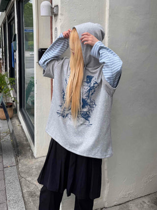 Character Color Block Striped Sleeve Hoodie