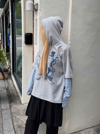 Character Color Block Striped Sleeve Hoodie