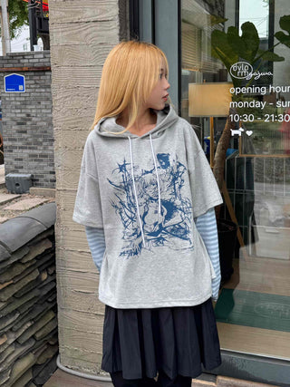 Character Color Block Striped Sleeve Hoodie