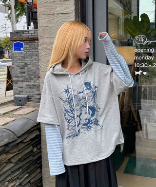 Character Color Block Striped Sleeve Hoodie
