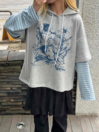 Character Color Block Striped Sleeve Hoodie