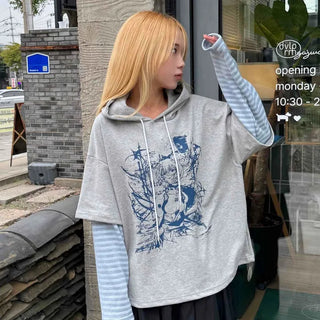 Character Color Block Striped Sleeve Hoodie