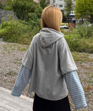 Character Color Block Striped Sleeve Hoodie