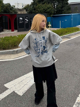 Character Color Block Striped Sleeve Hoodie