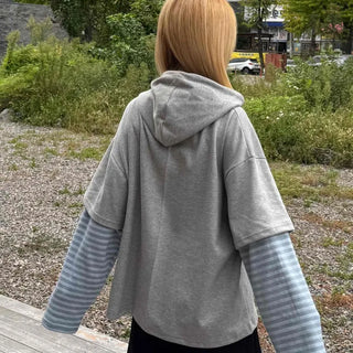 Character Color Block Striped Sleeve Hoodie
