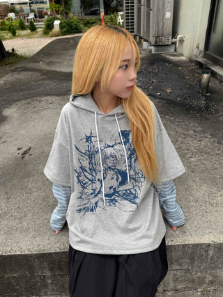 Character Color Block Striped Sleeve Hoodie