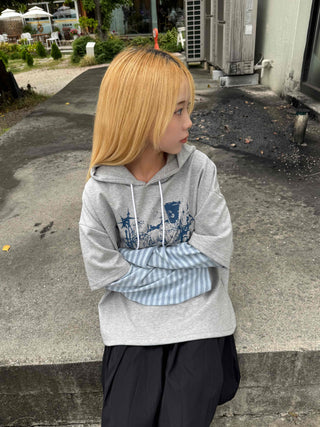Character Color Block Striped Sleeve Hoodie