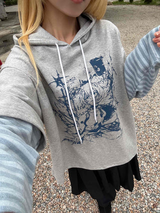 Character Color Block Striped Sleeve Hoodie