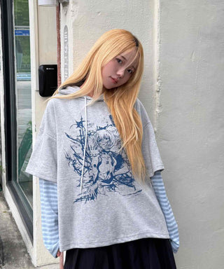 Character Color Block Striped Sleeve Hoodie