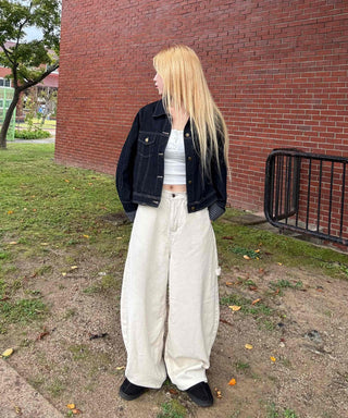 Two-pocket check-sleeve shirt collar denim jacket