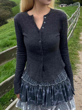 Retro Ribbed Button V-Neck Cardigan