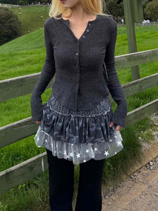 Retro Ribbed Button V-Neck Cardigan