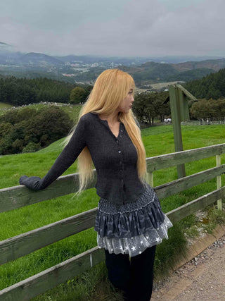Retro Ribbed Button V-Neck Cardigan