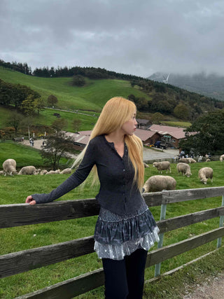 Retro Ribbed Button V-Neck Cardigan