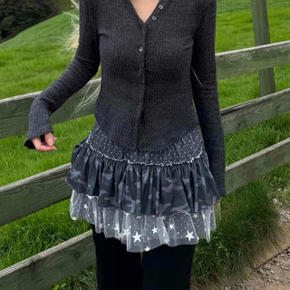 Retro Ribbed Button V-Neck Cardigan