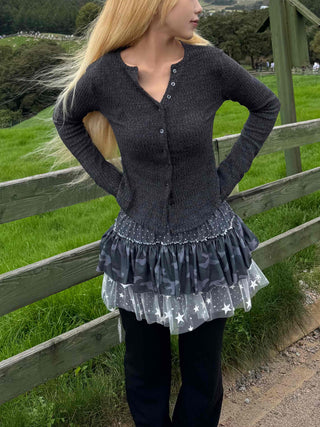 Retro Ribbed Button V-Neck Cardigan