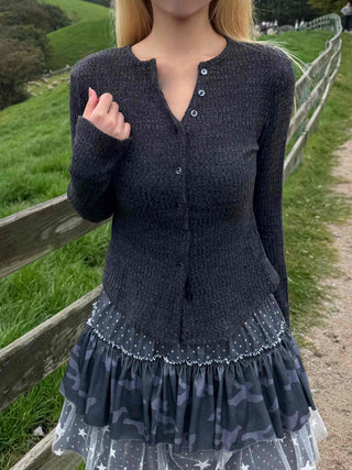Retro Ribbed Button V-Neck Cardigan