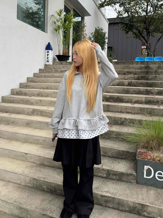 Daily Dot Frill Half-Zip Sweatshirt