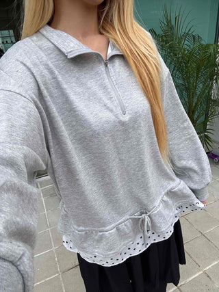 Daily Dot Frill Half-Zip Sweatshirt
