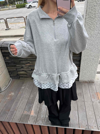 Daily Dot Frill Half-Zip Sweatshirt