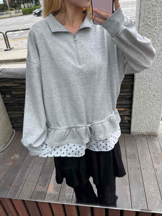 Daily Dot Frill Half-Zip Sweatshirt