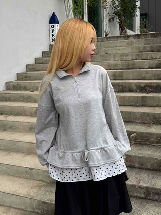 Daily Dot Frill Half-Zip Sweatshirt