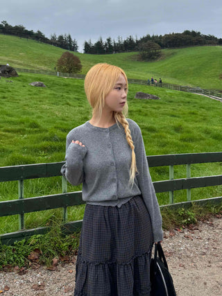 Casual Semi-Crop Round Neck Cardigan