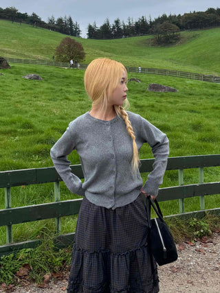 Casual Semi-Crop Round Neck Cardigan