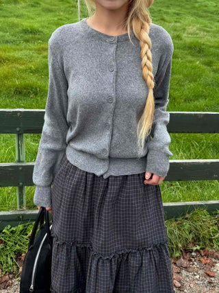Casual Semi-Crop Round Neck Cardigan