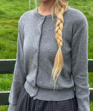 Casual Semi-Crop Round Neck Cardigan