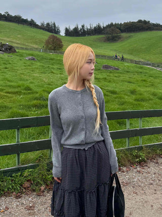 Casual Semi-Crop Round Neck Cardigan