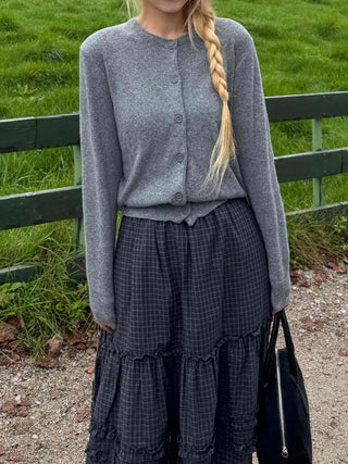 Casual Semi-Crop Round Neck Cardigan