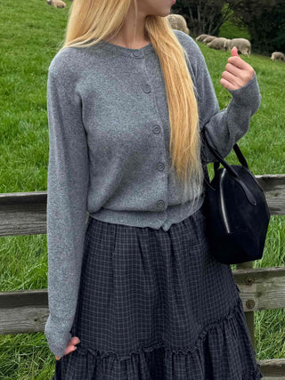 Casual Semi-Crop Round Neck Cardigan