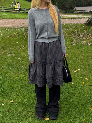 Casual Semi-Crop Round Neck Cardigan
