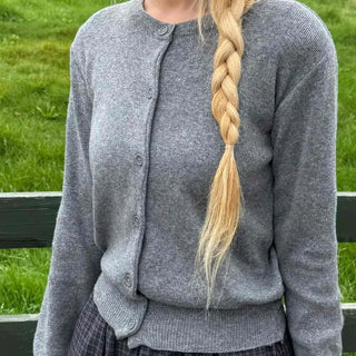 Casual Semi-Crop Round Neck Cardigan