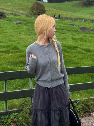 Casual Semi-Crop Round Neck Cardigan