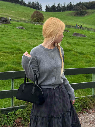 Casual Semi-Crop Round Neck Cardigan