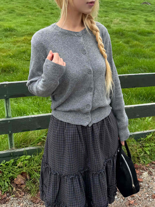 Casual Semi-Crop Round Neck Cardigan