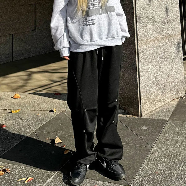 Rex Rivet Two-Way Elastic Waist Pants Tracksuit Unique Daily Look Basic Item