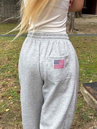 Street Style American Flag Patch Training Long Pants