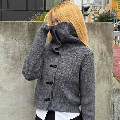 Minimal Off-Shoulder Plain Knit Cardigan