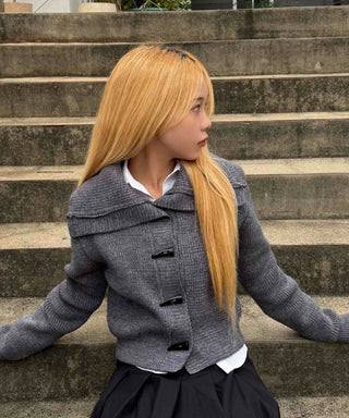 Minimal Off-Shoulder Plain Knit Cardigan